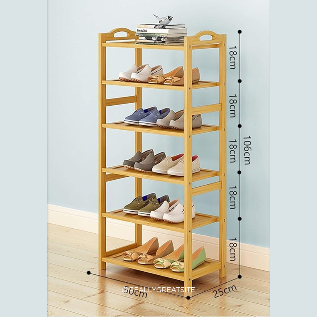 Sturdy Bamboo 6-Tier Shoe Rack with Anti-Slip Mats