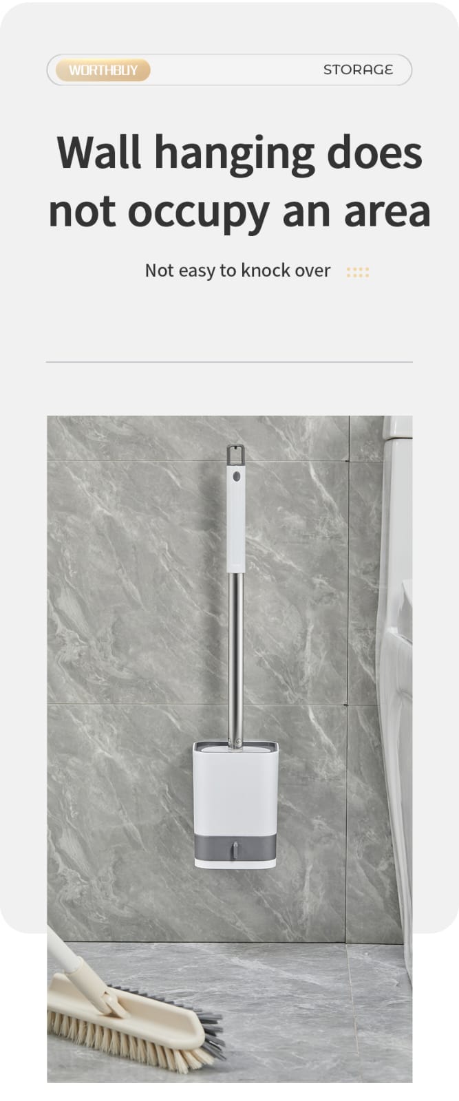 Wall Hanging Toilet Brush With Drainer Holder