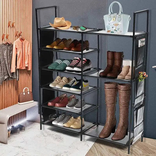 Double Row Shoe Rack With Side Pocket