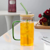 Square Glass Cup With Bamboo Lid and Straw