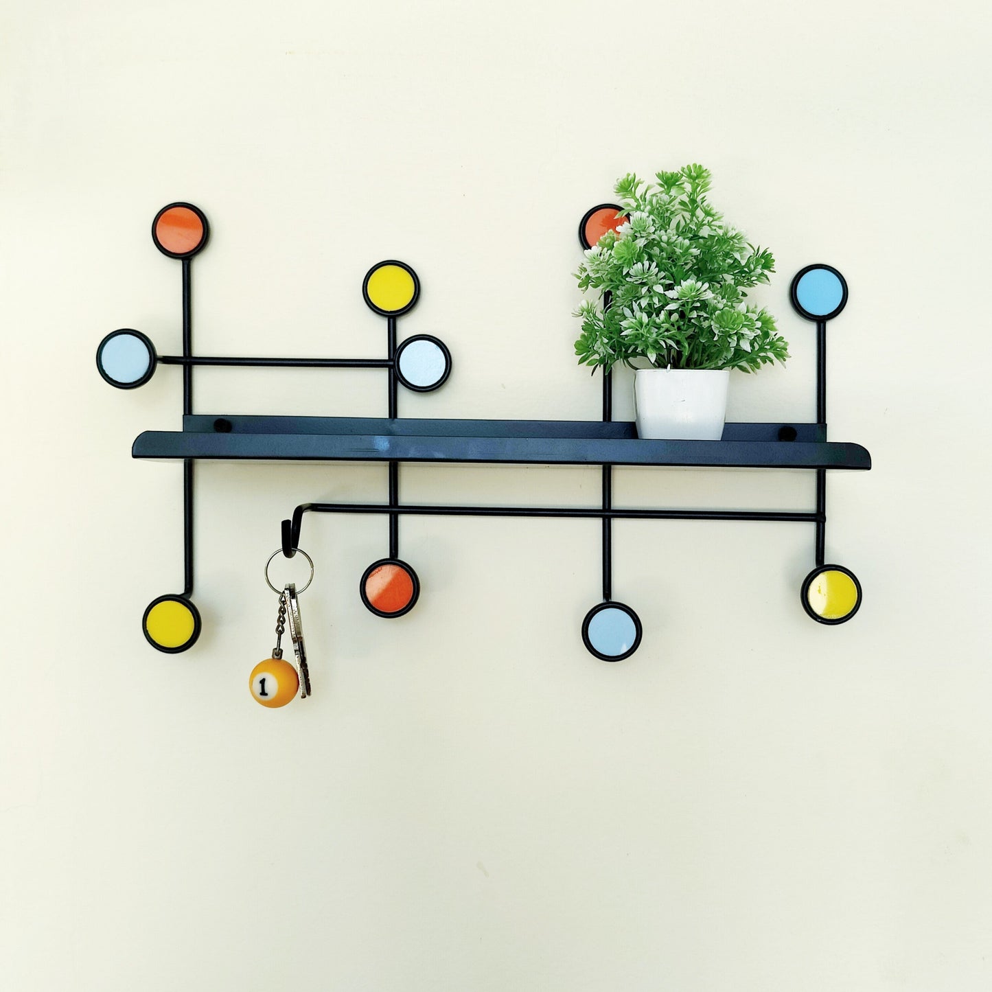 Nordic Style Wall Shelf With Hooks - Rectangle